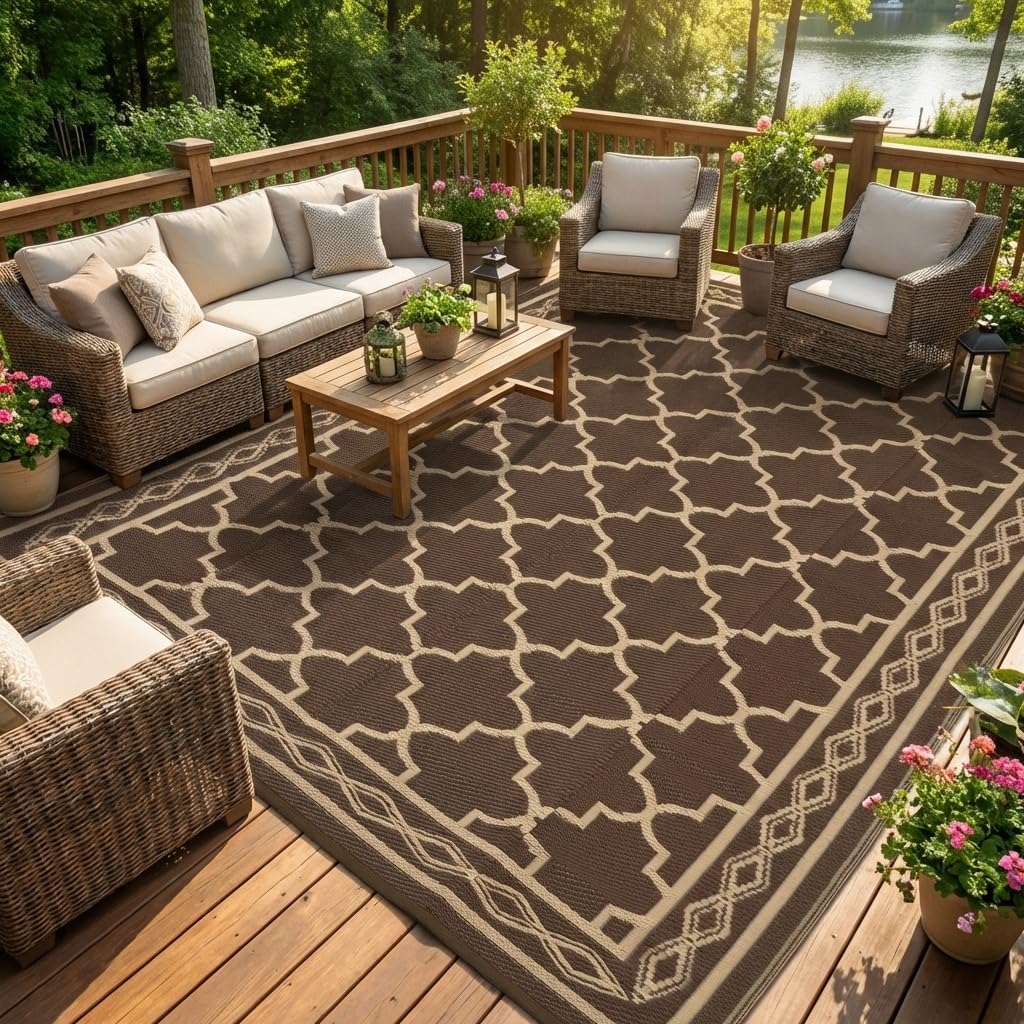 Outdoor Camping Rugs 9X12 - Tapis de patio extérieur réversible 9x12