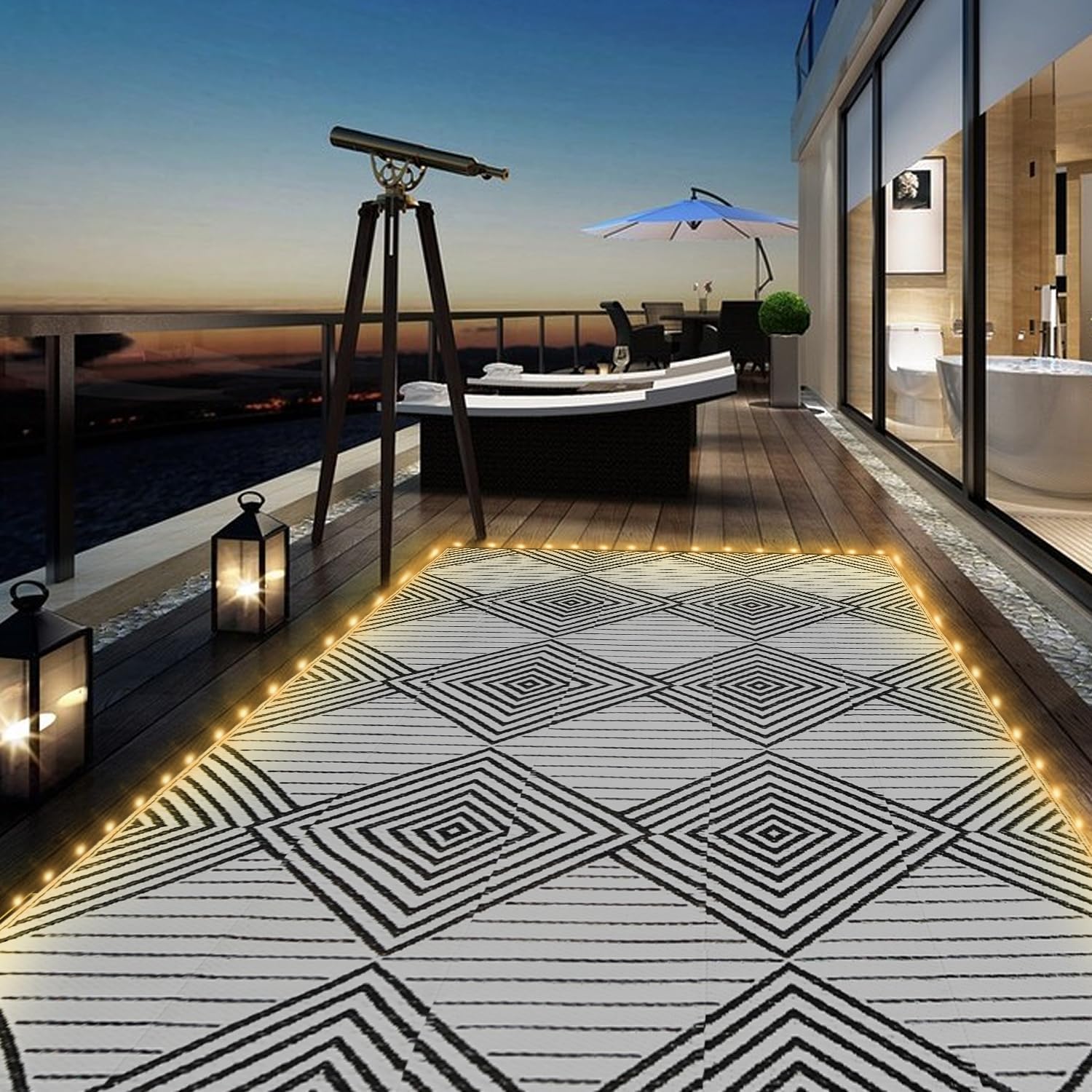 Outdoor Camping Rug With Led Lights - Tapis d'extérieur imperméable 6x9 pieds avec