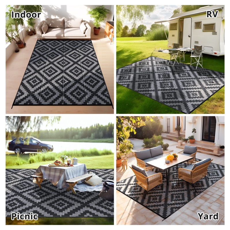 Outdoor Camping Rugs 9X12 - Tapis d'extérieur réversibles (5x8, 6x9, 9x12,