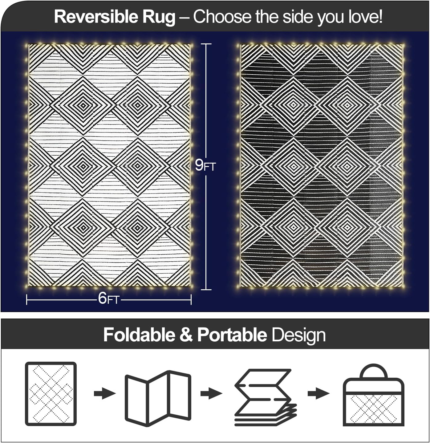 Tapis d'extérieur imperméable  - Outdoor Camping Rug With Led Lights avis et prix