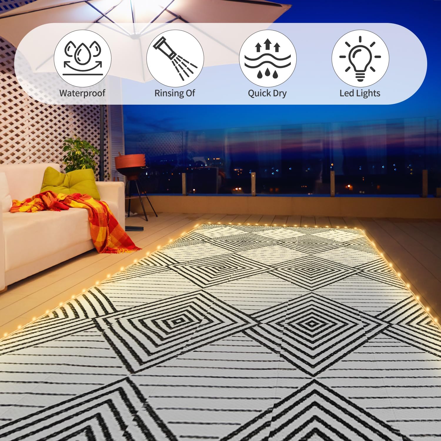 Tapis d'extérieur imperméable  - Outdoor Camping Rug With Led Lights avis et prix