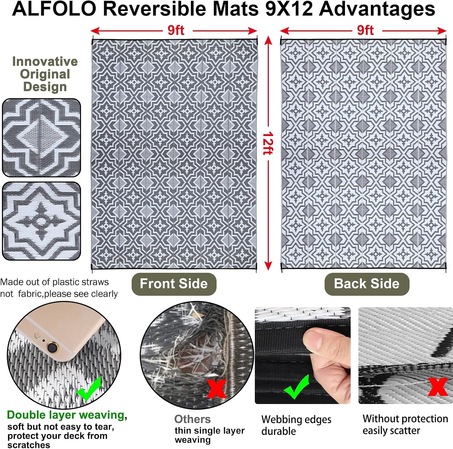 Tapis d'extérieur 9x12 pour te - Outdoor Camping Rugs 9X12 avis et prix